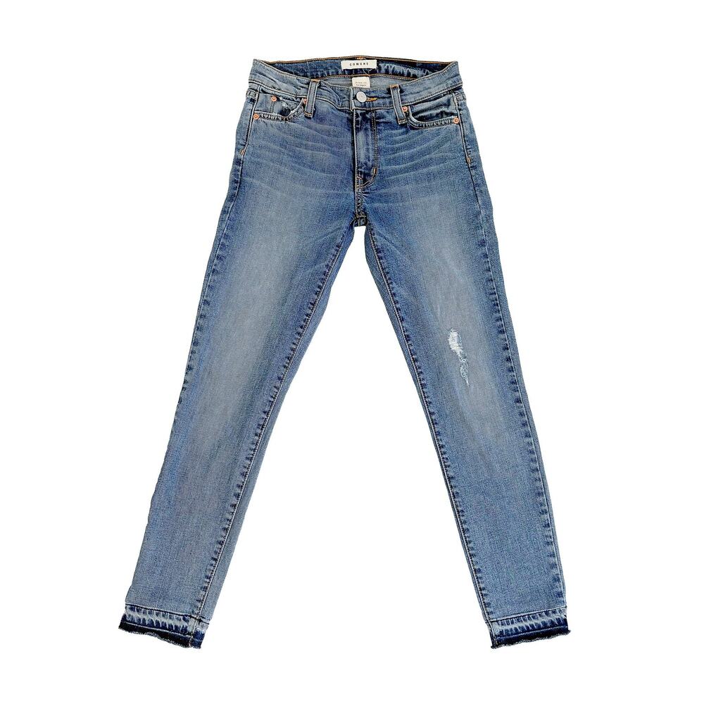 COMUNE Mid Twig Skinny Jeans Women 24 Light Wash Raw Hem Stretch Made USA